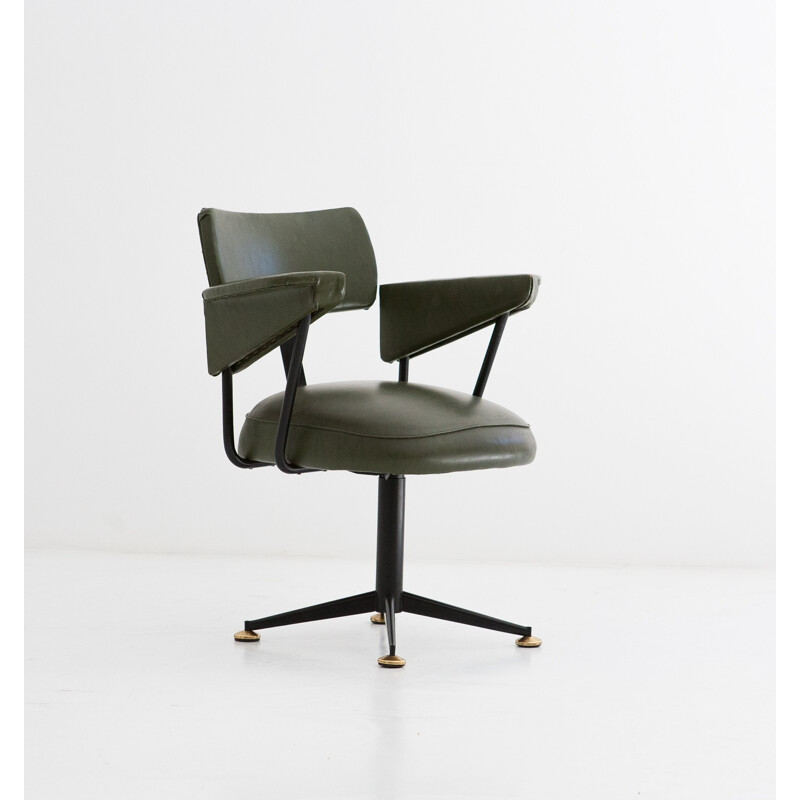 Italian swivel office chair in skaï and black lacquered iron - 1950s