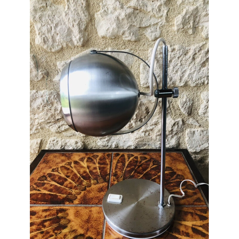 Lampe de table eyeball vintage en métal brossé, 1970