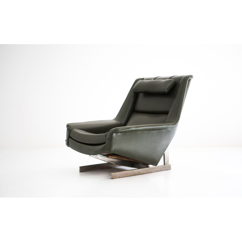 Italian Pizzetti armchair in dark green leatherette and iron - 1960s