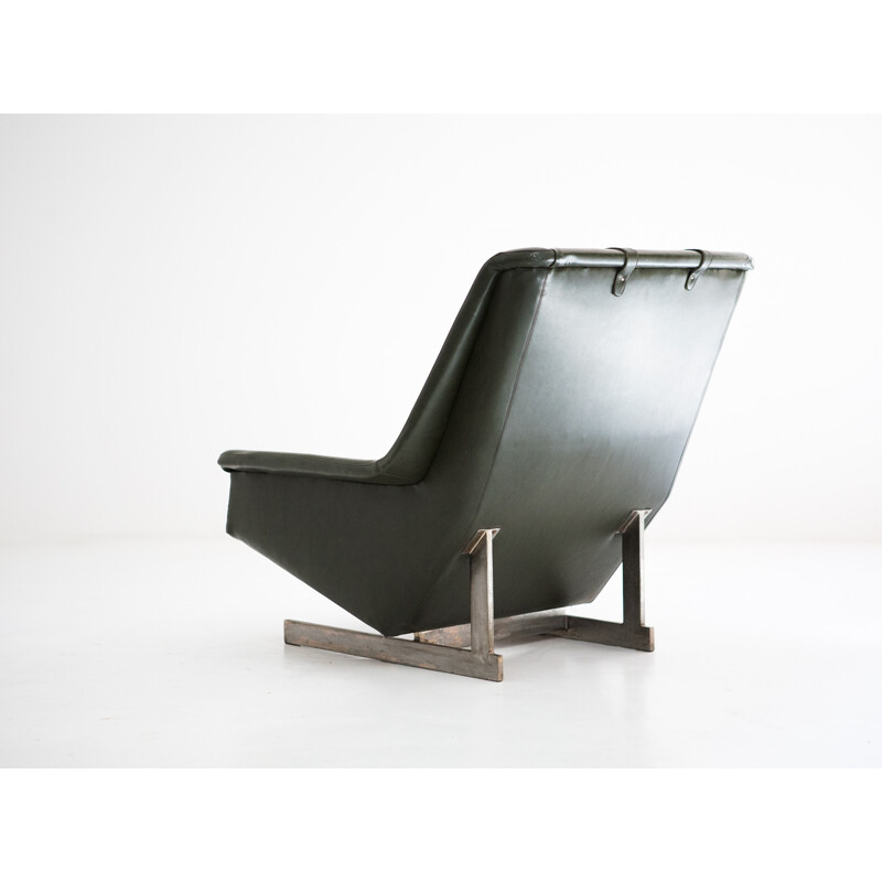 Italian Pizzetti armchair in dark green leatherette and iron - 1960s