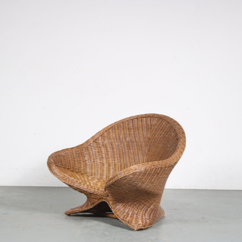 Vintage wicker lotus meditation chair, Netherlands 1970s