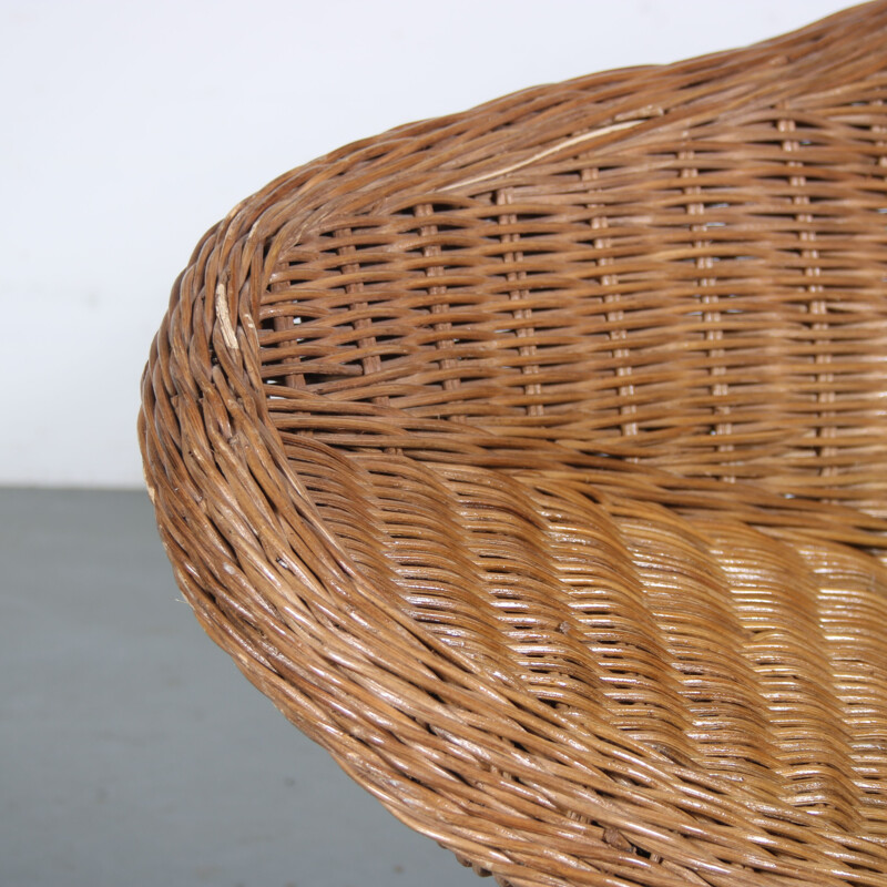 Vintage wicker lotus meditation chair, Netherlands 1970s