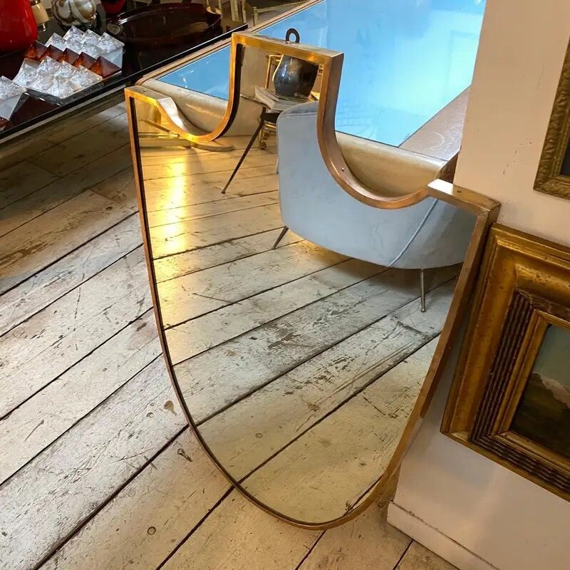 Mid century brass Italian wall mirror by Giò Ponti, 1950s