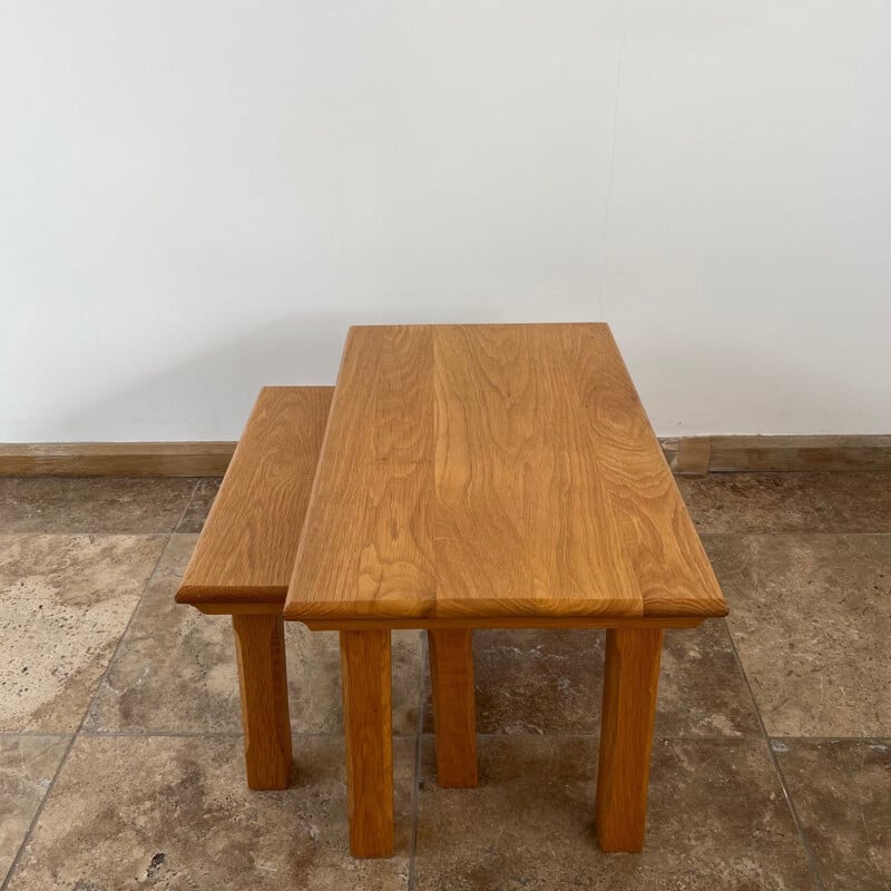 Mid century oakwood nesting tables, Holland 1970s