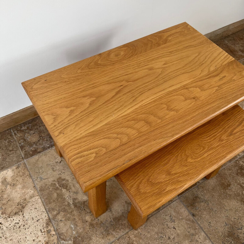 Mid century oakwood nesting tables, Holland 1970s