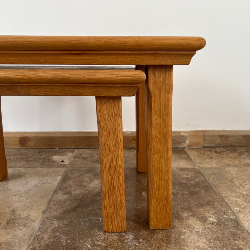 Mid century oakwood nesting tables, Holland 1970s