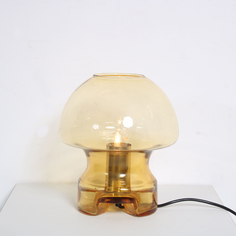 Vintage glass and metal lamp, Netherlands 1970s