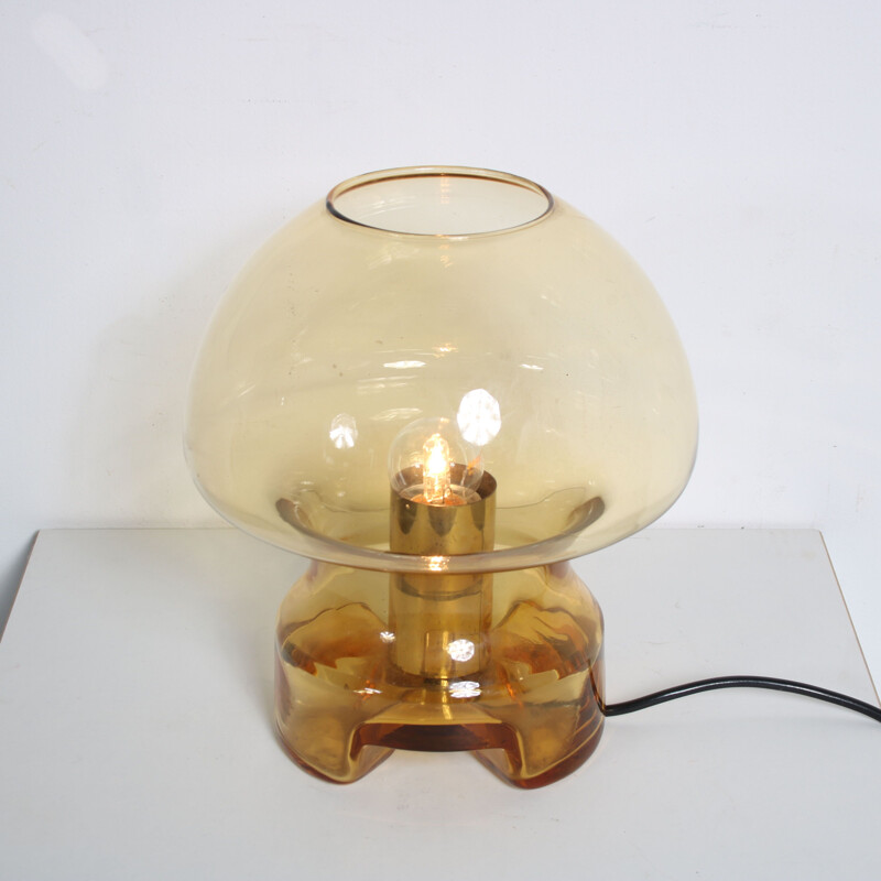 Vintage glass and metal lamp, Netherlands 1970s