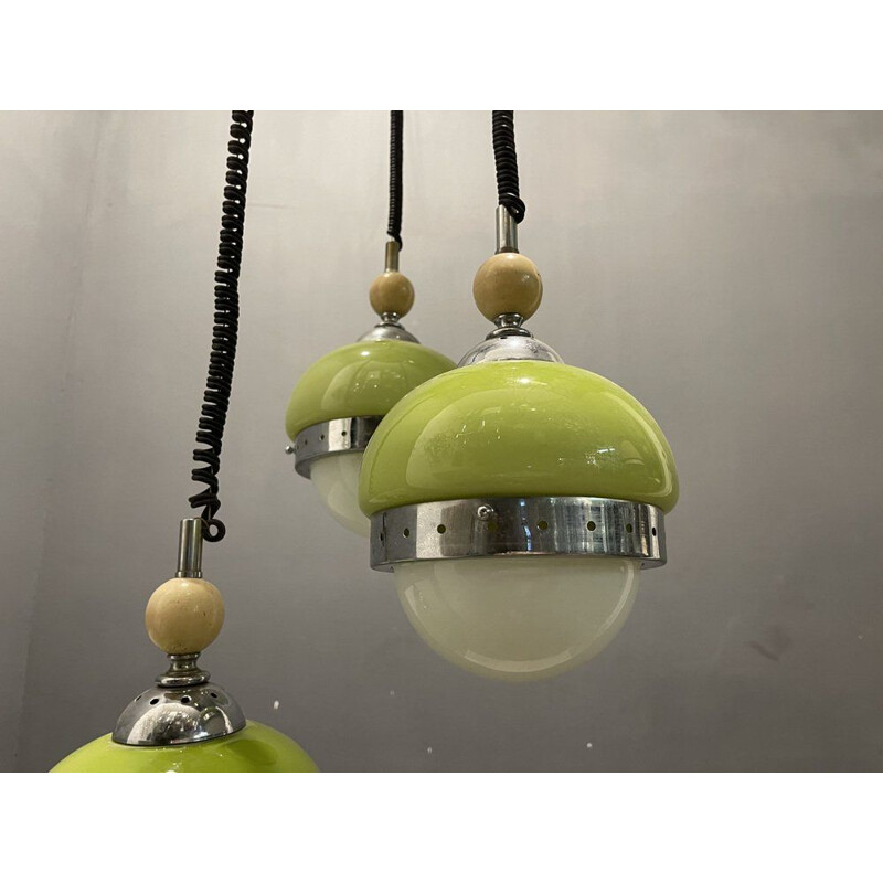 Mid-century Lime green opaline glass pendant lamp