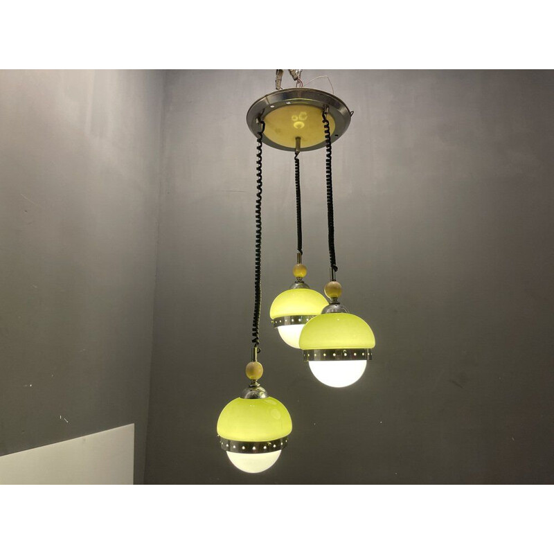 Mid-century Lime green opaline glass pendant lamp