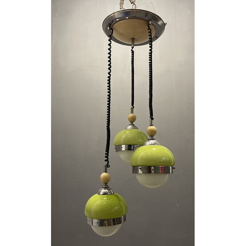 Mid-century Lime green opaline glass pendant lamp