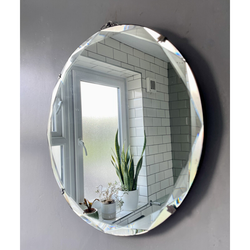 Miroir rond vintage avec bord biseauté