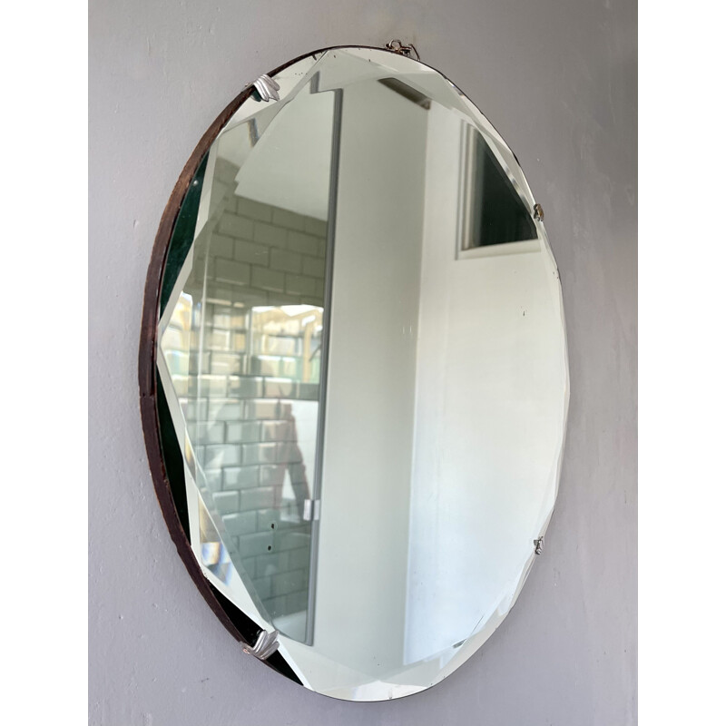 Miroir rond vintage avec bord biseauté