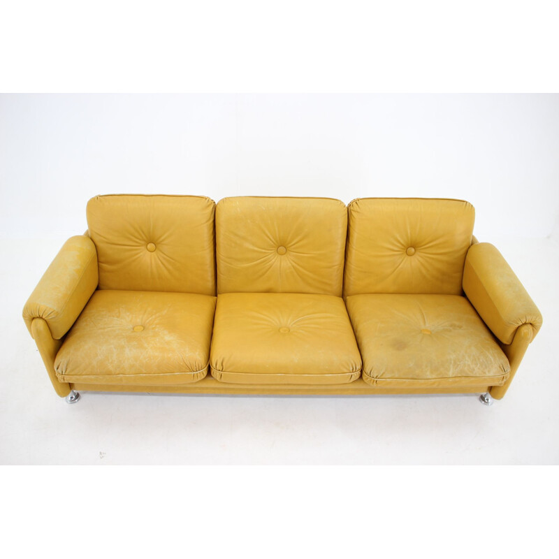 Vintage Myrskyla Oy leather three seater sofa, Finland 1960s