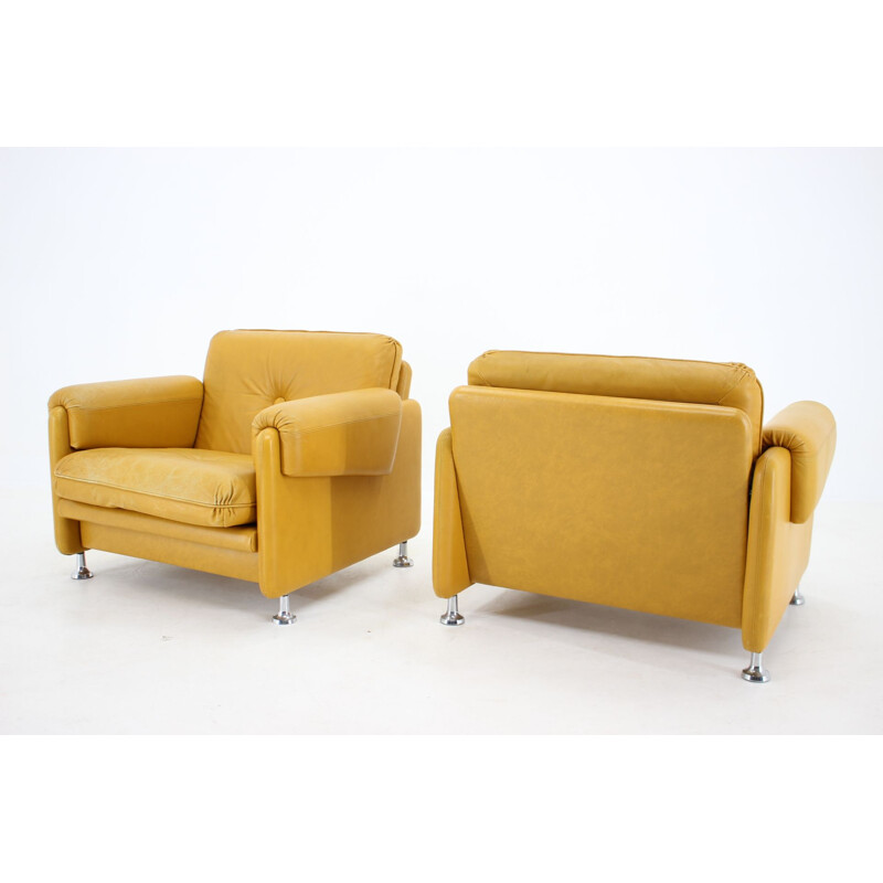 Pair of vintage Myrskyla Oy leather armchairs, Finland 1960s