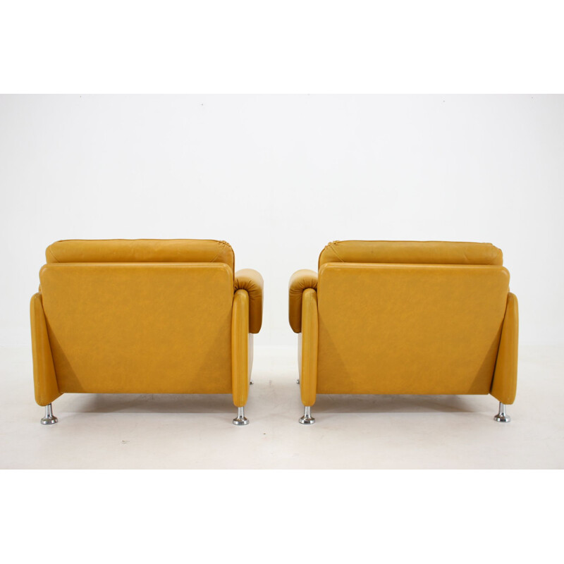 Pair of vintage Myrskyla Oy leather armchairs, Finland 1960s