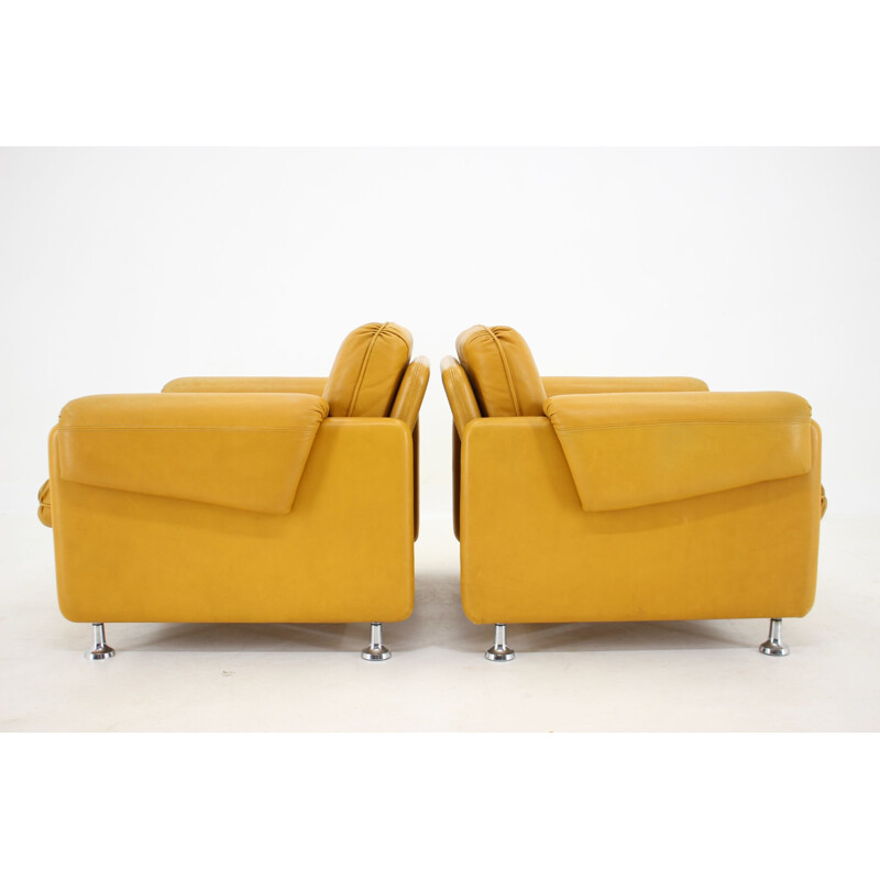 Pair of vintage Myrskyla Oy leather armchairs, Finland 1960s