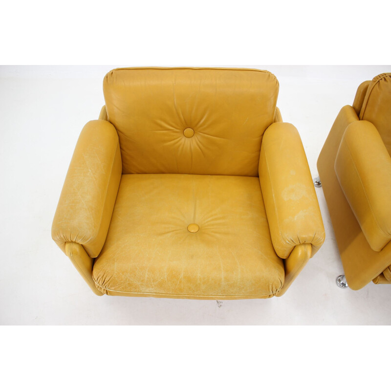 Pair of vintage Myrskyla Oy leather armchairs, Finland 1960s