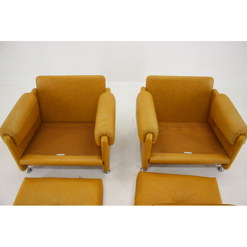 Pair of vintage Myrskyla Oy leather armchairs, Finland 1960s