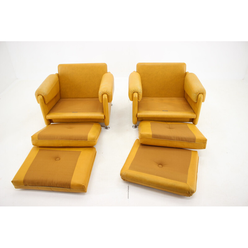 Pair of vintage Myrskyla Oy leather armchairs, Finland 1960s