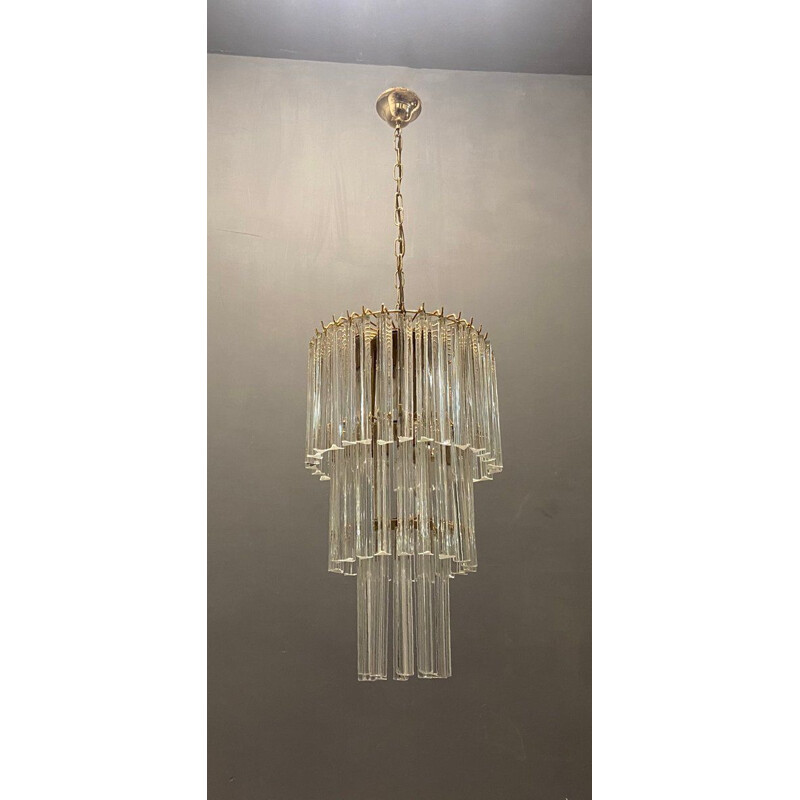 Italian vintage Murano glass Triedri Prism chandelier by Venini