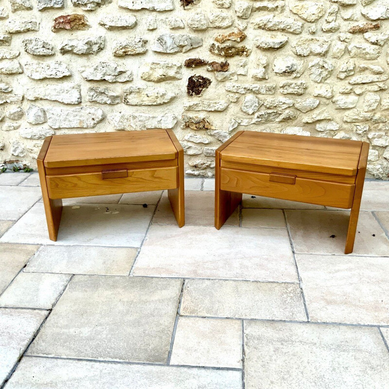 Pair of vintage elmwood night stands attributed to Pierre Chapo, 1970-1980