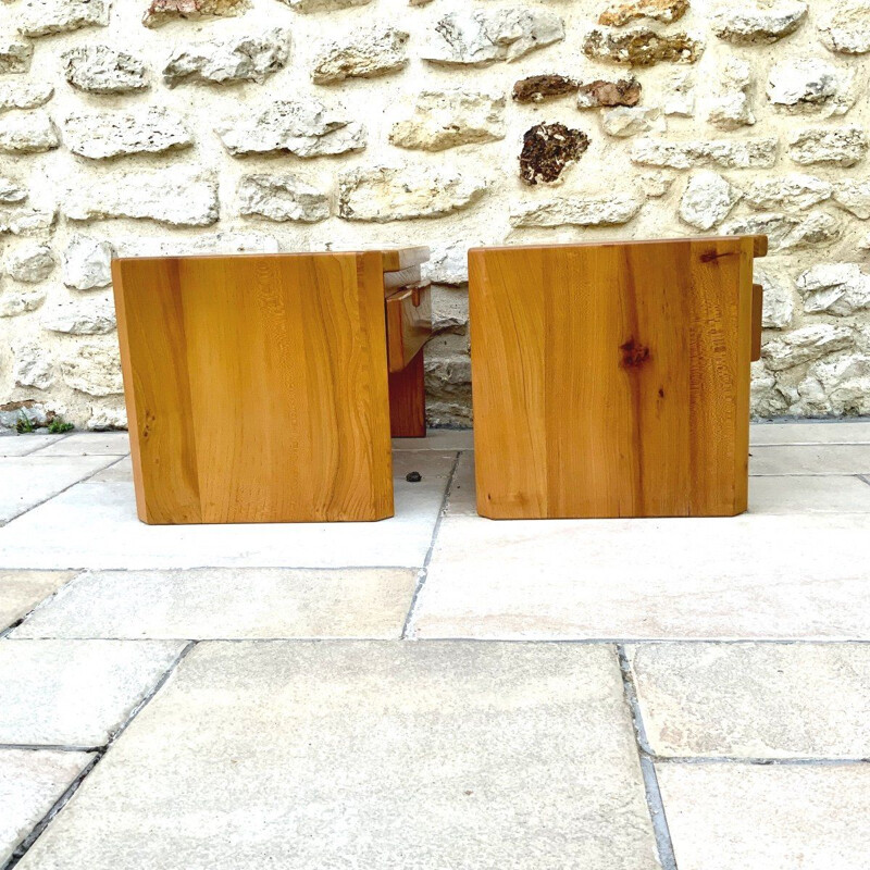 Pair of vintage elmwood night stands attributed to Pierre Chapo, 1970-1980