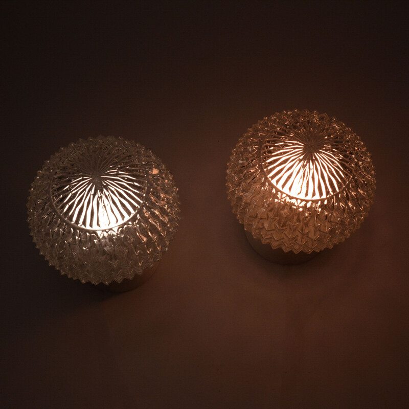 Pair of vintage glass and plastic sconces by Elektrosvit Nové Zámky, Czechoslovakia 1960