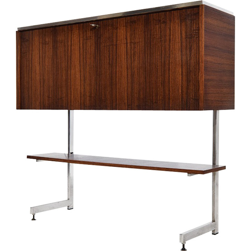 High bar cabinet in rosewood and chromed metal - 1960s