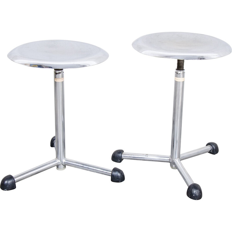 Pair of industrial Maquet stools in chromed metal - 1950s