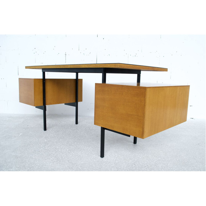 Vintage French steel double pedestal desk, 1960