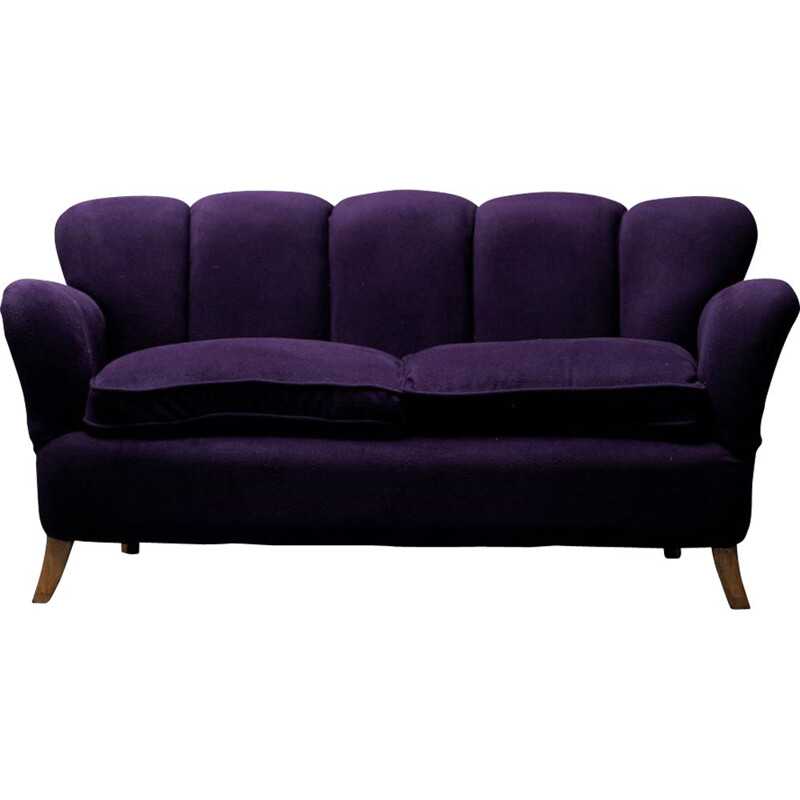 Vintage 2-Sitzer-Sofa aus violettem Samt, 1950