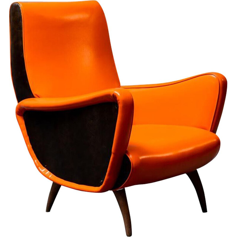 Vintage armchair in orange and black sky cover, 1960s