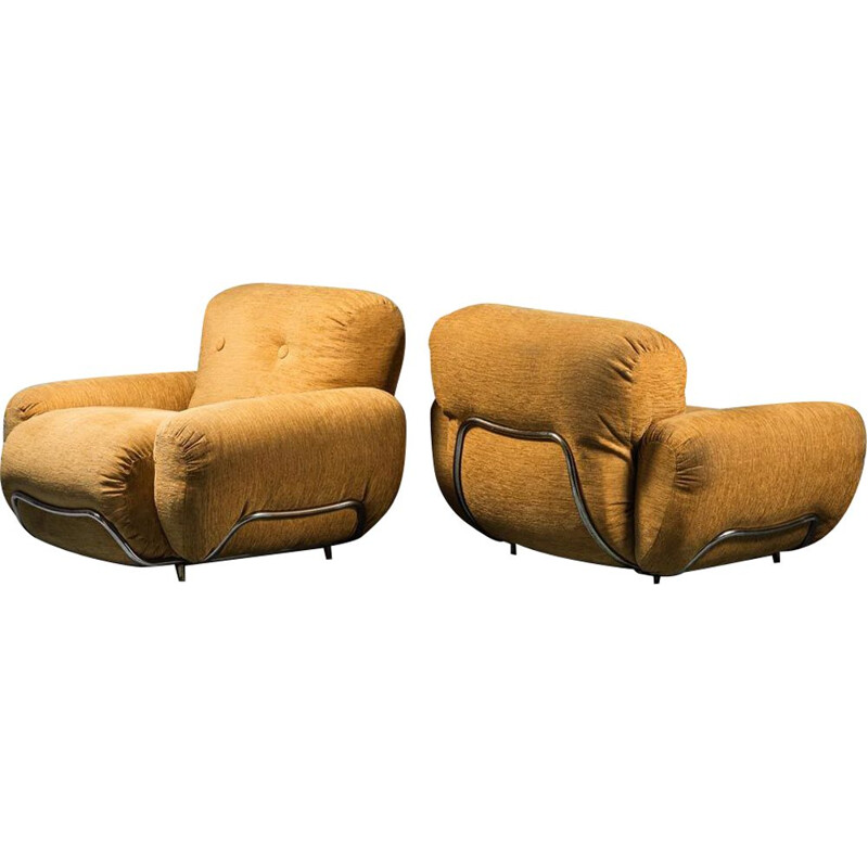 Paar vintage fauteuils in gele stof, 1970