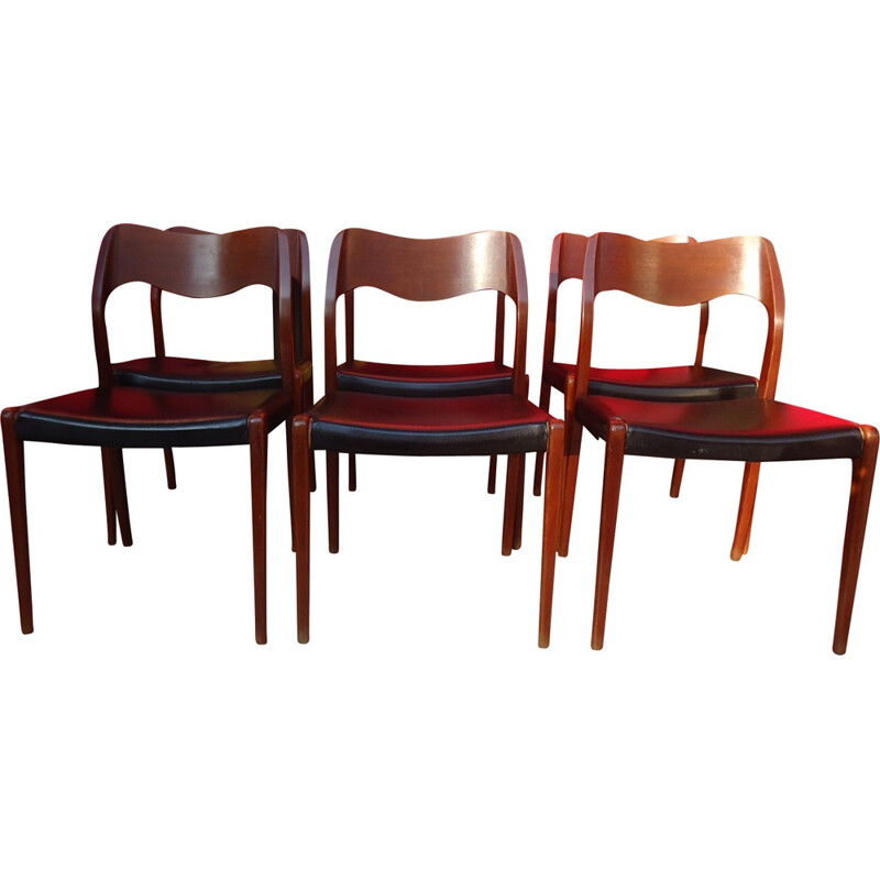 Ensemble de 6 chaises en teck, J.L. MOLLER - 1960