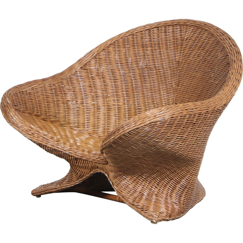 Cadeira de meditação Vintage wicker lotus, Holanda 1970