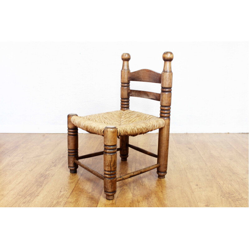 Vintage beech and straw chair by Charles Dudouyt, 1930