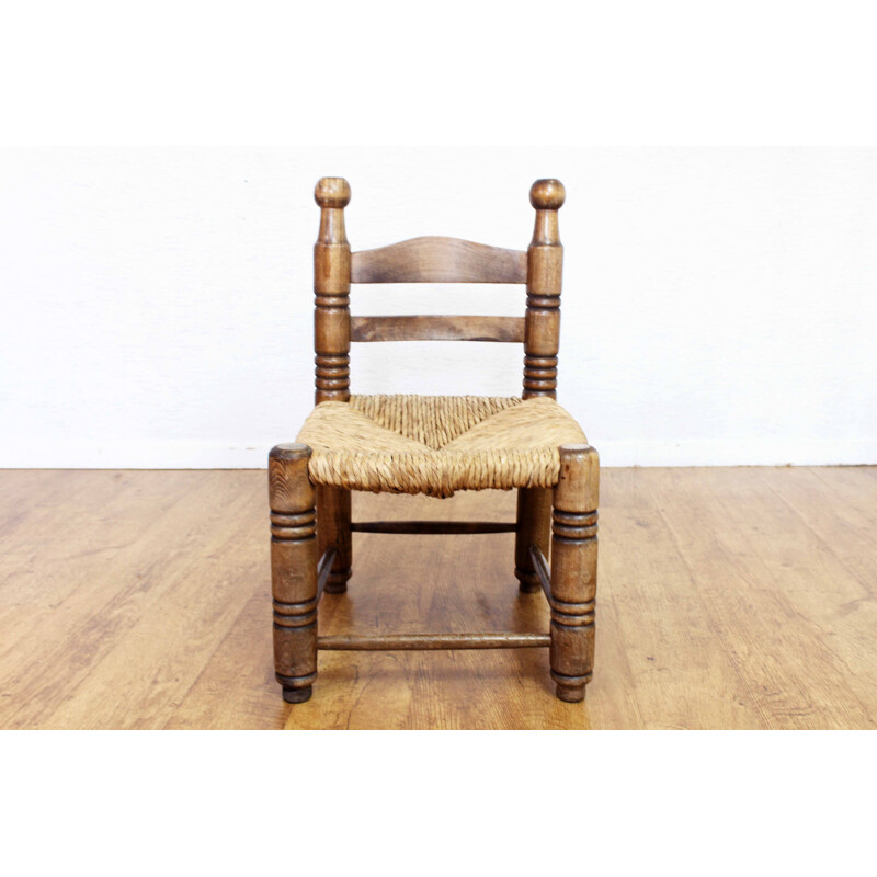 Vintage beech and straw chair by Charles Dudouyt, 1930