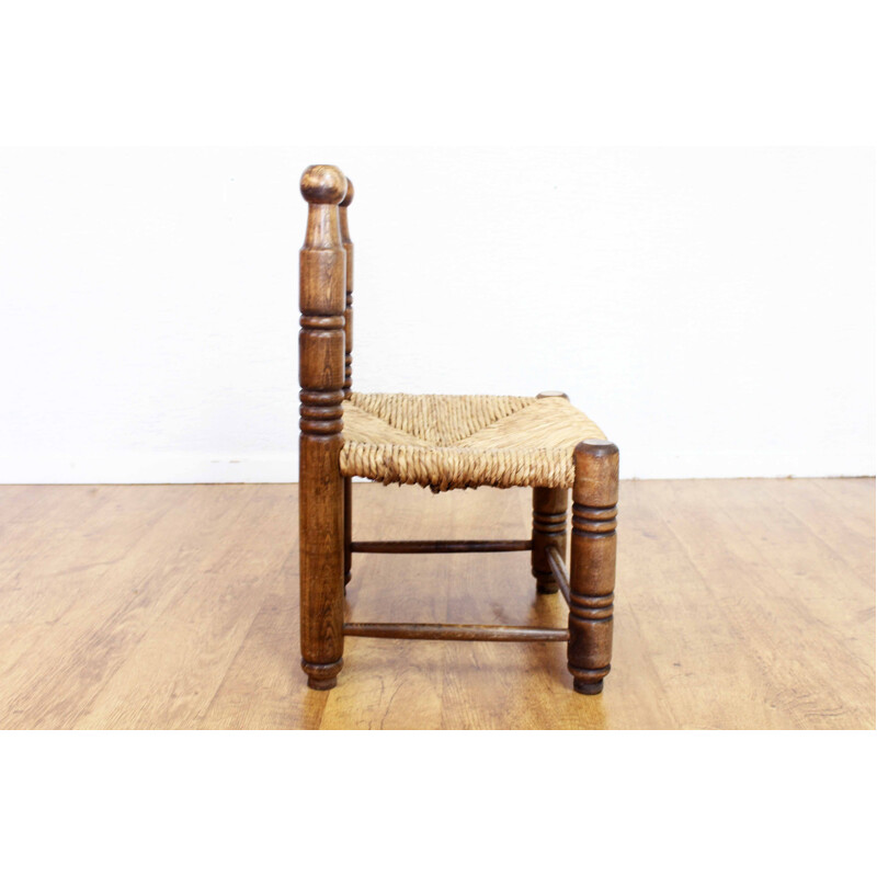 Vintage beech and straw chair by Charles Dudouyt, 1930