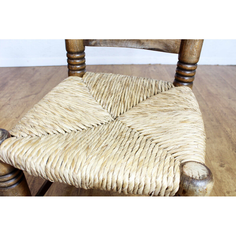 Vintage beech and straw chair by Charles Dudouyt, 1930