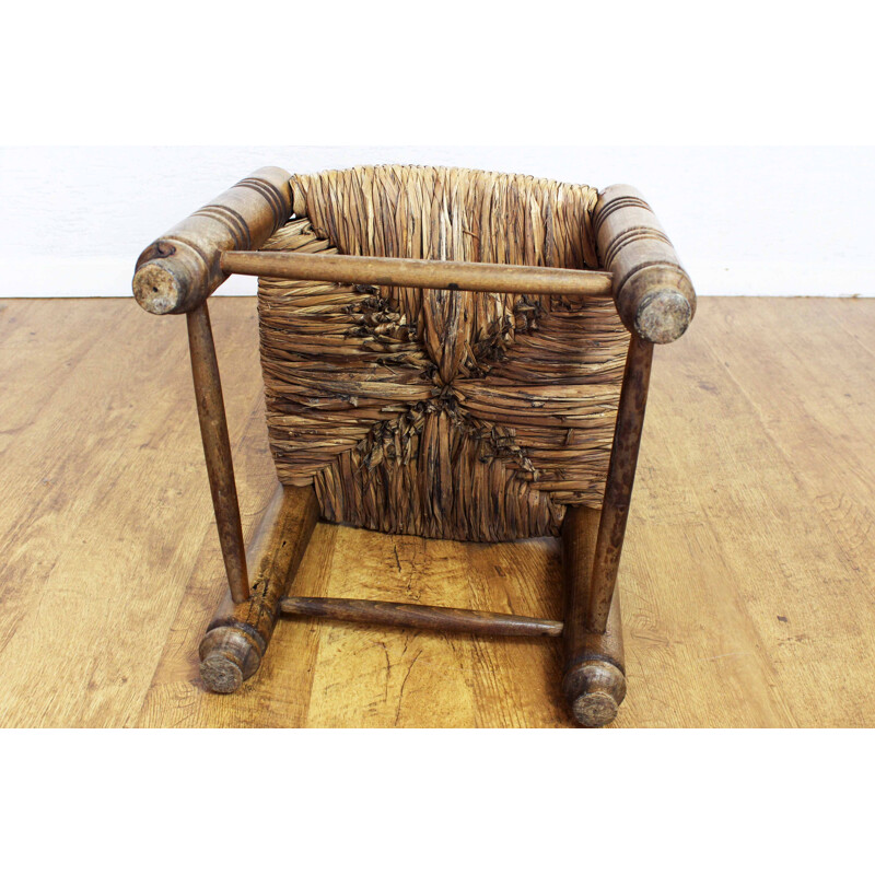 Vintage beech and straw chair by Charles Dudouyt, 1930