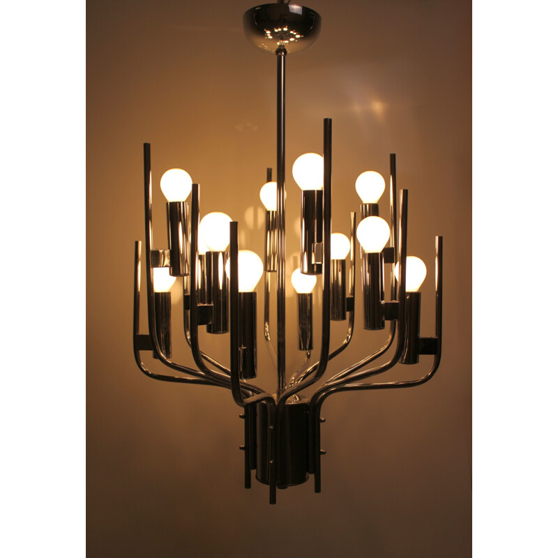 Vintage chrome chandelier by Gaetano Sciolari, 1970s