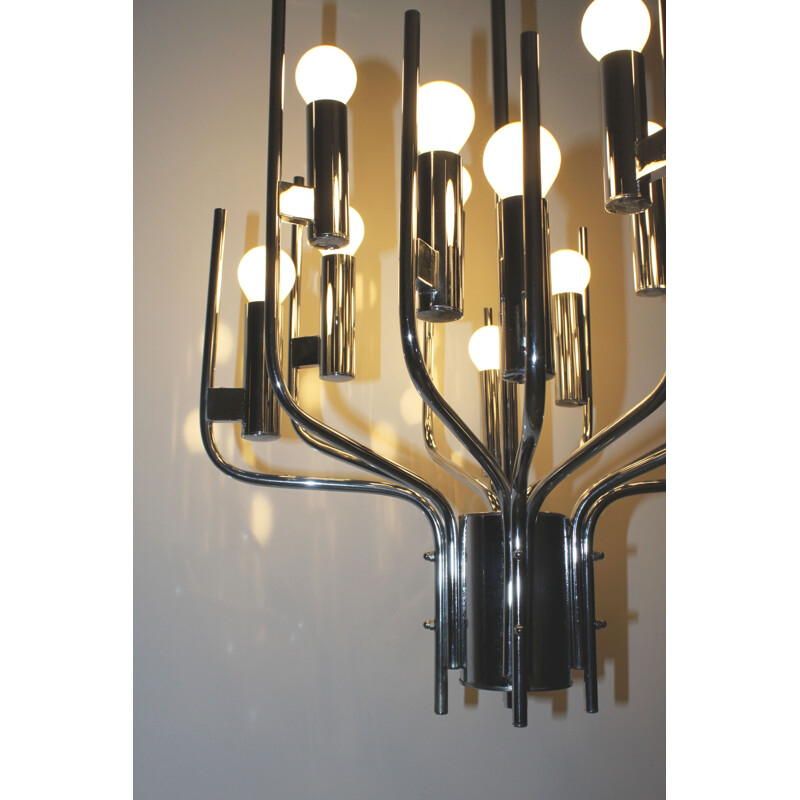 Vintage chrome chandelier by Gaetano Sciolari, 1970s