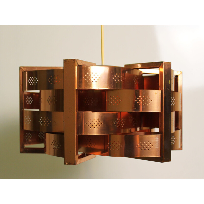 Vintage copper pendant lamp by Werner Schou for Coronell Electro, Denmark 1969