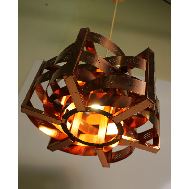 Vintage copper pendant lamp by Werner Schou for Coronell Electro, Denmark 1969