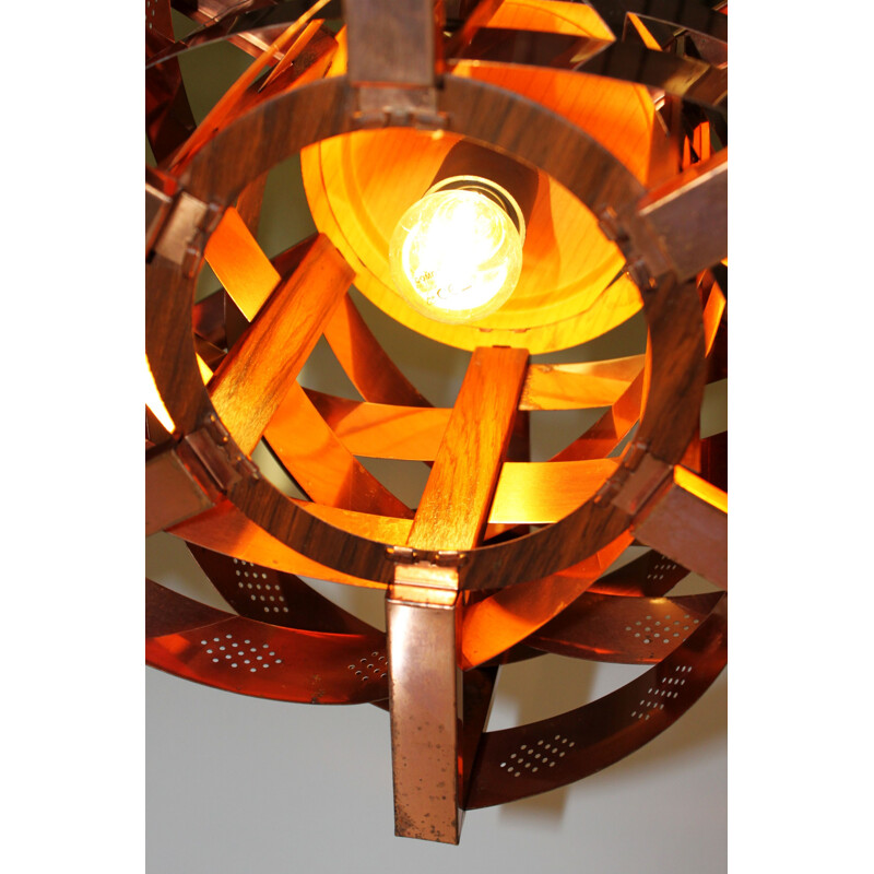 Vintage copper pendant lamp by Werner Schou for Coronell Electro, Denmark 1969