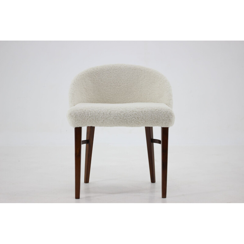 Vintage chair in beech wood and sheepskin fabric, Denmark 1960