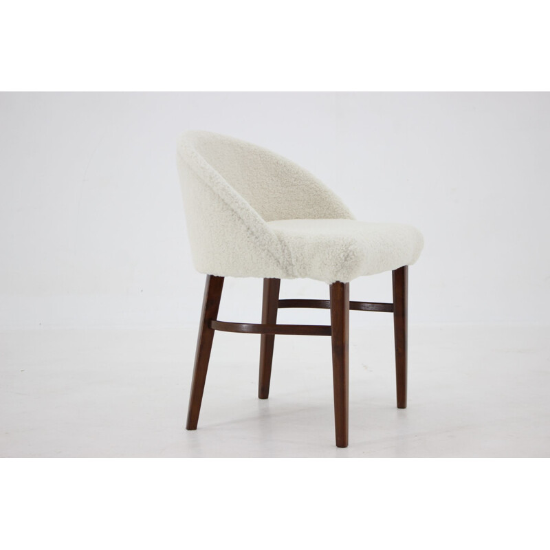 Vintage chair in beech wood and sheepskin fabric, Denmark 1960