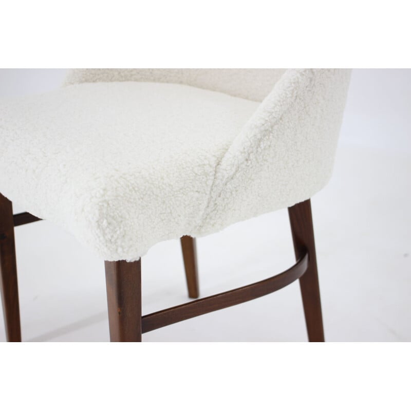 Vintage chair in beech wood and sheepskin fabric, Denmark 1960