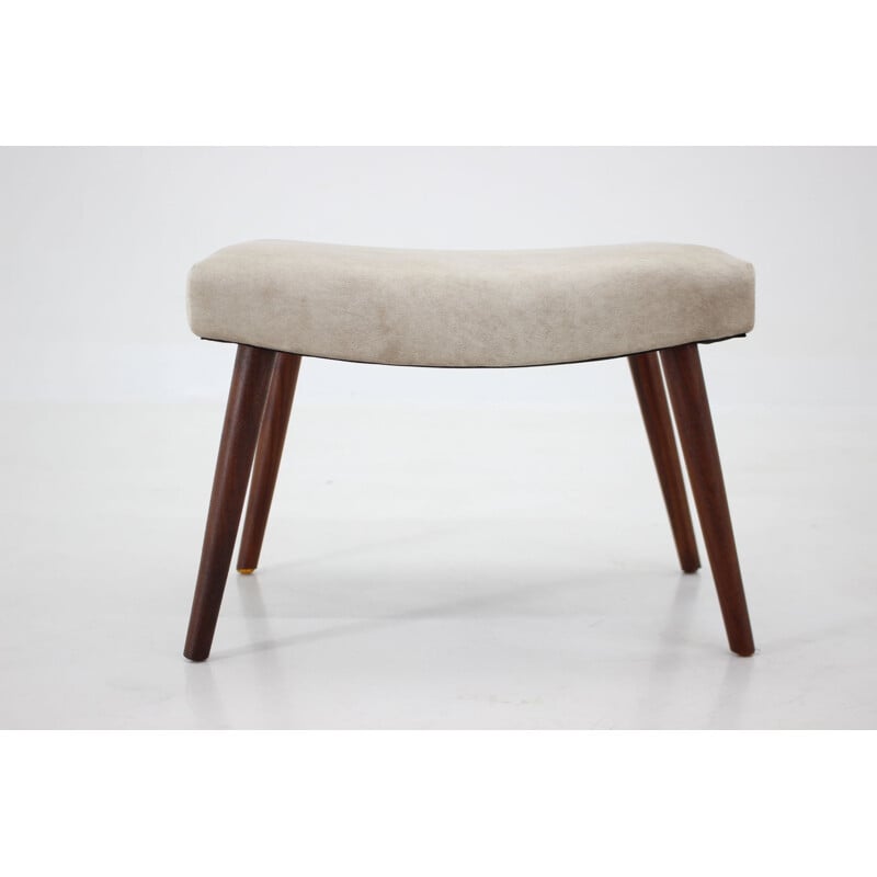 Vintage teak and velvet stool, Denmark 1960